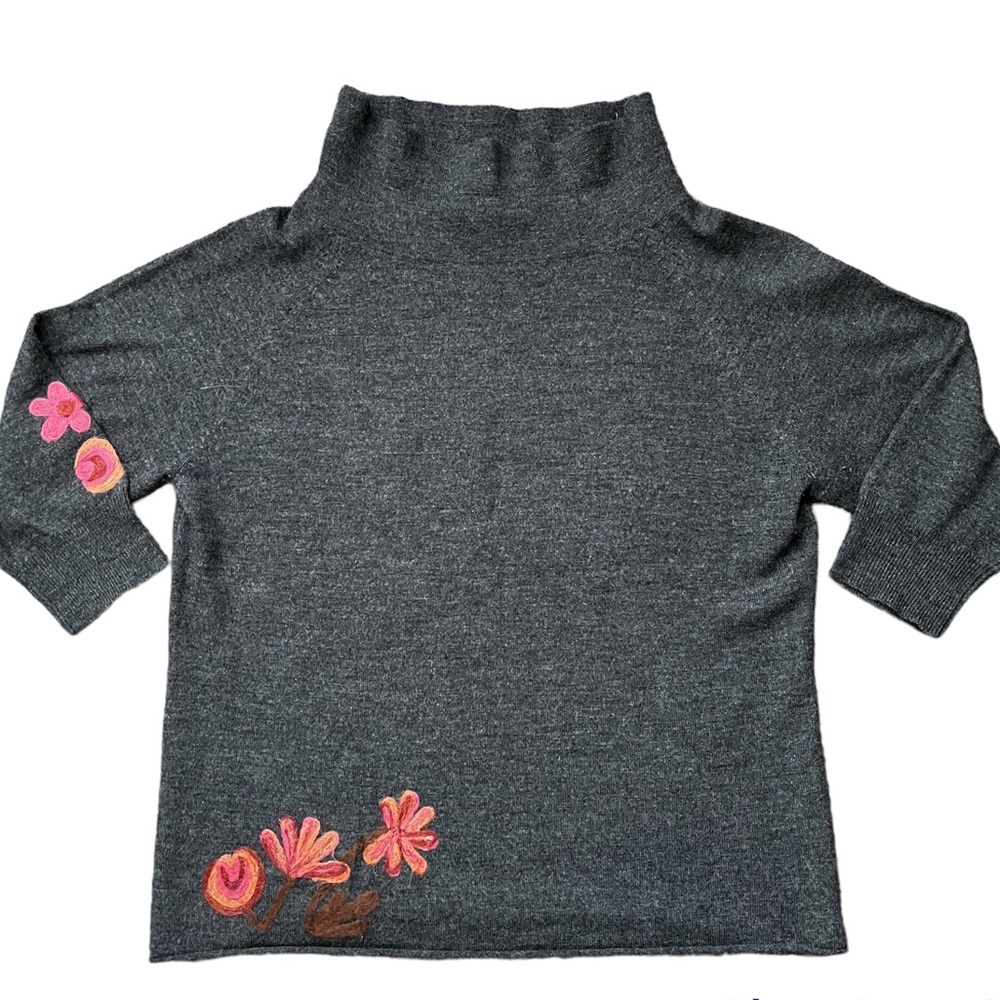 Sundance Merino Wool Floral Embroidered Mock Neck Sweater